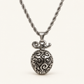 AI studio render of Relic House Devil Fruit pendant and rope chain on ivory